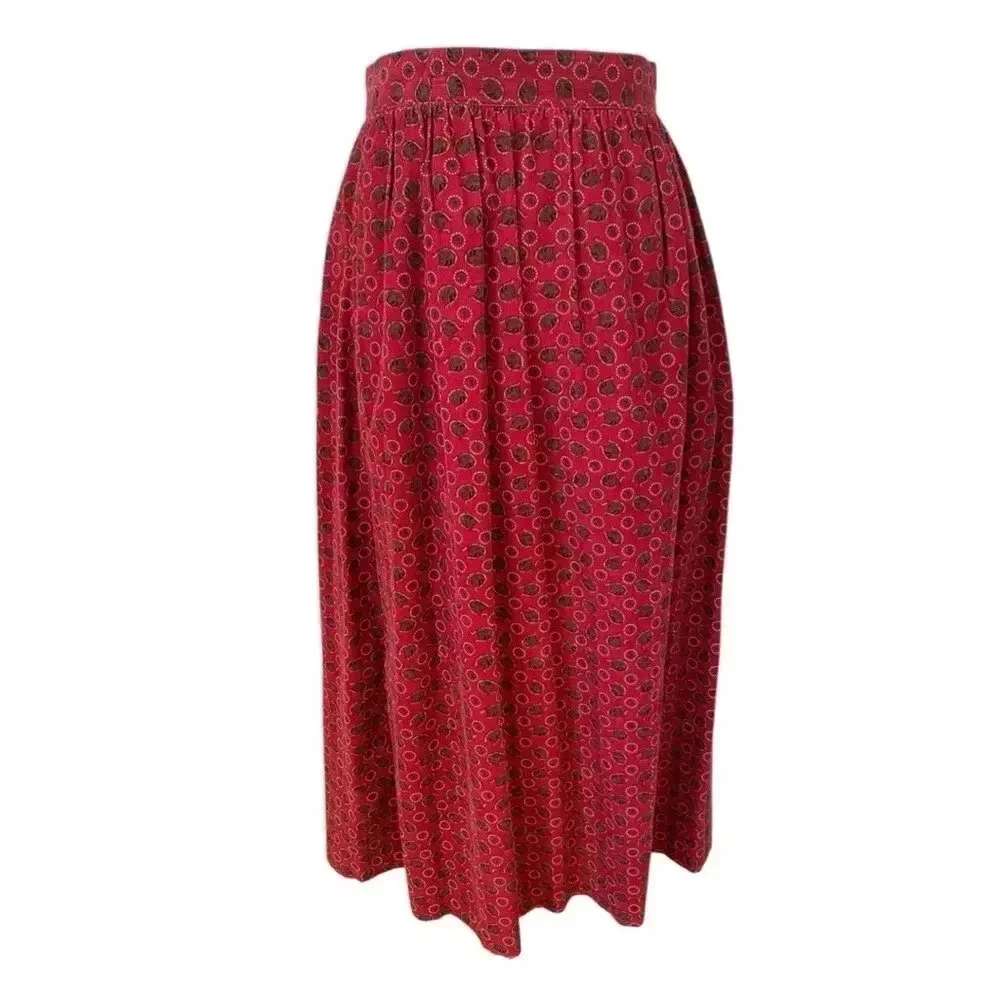 Melissa Burke Vintage Womens Red Corduroy Equestrian Print Cotton Skirt